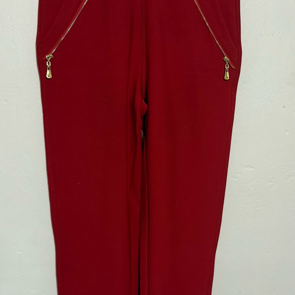 Women's Red Skinny Pants with Gold Zippers